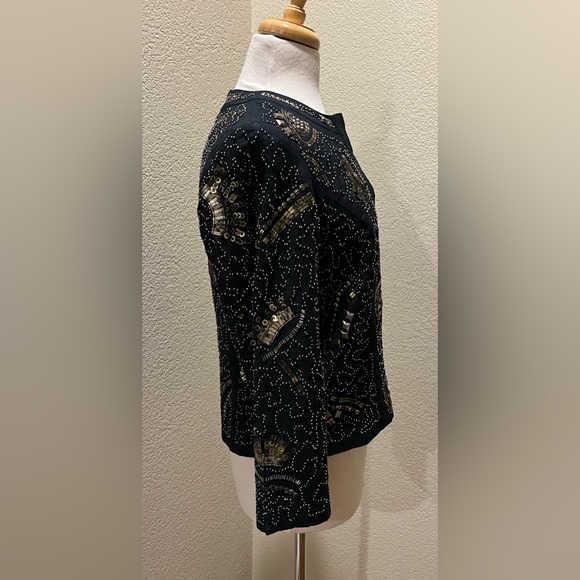 Chicos Evening Beaded Sequins Embellished Black Jacket 0 S - Picture 2 of 5